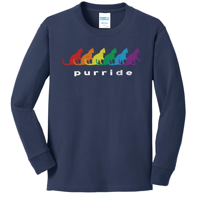 Funny LGBT Cat Rainbow Purride Picture Art Kids Long Sleeve Shirt