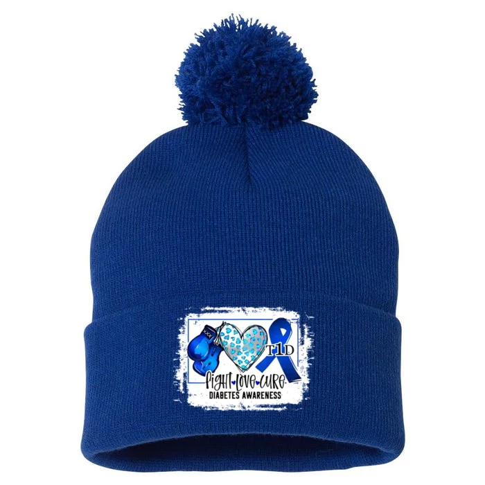 Fight Love Cure Ribbon Diabetes Awareness Gift Pom Pom 12in Knit Beanie