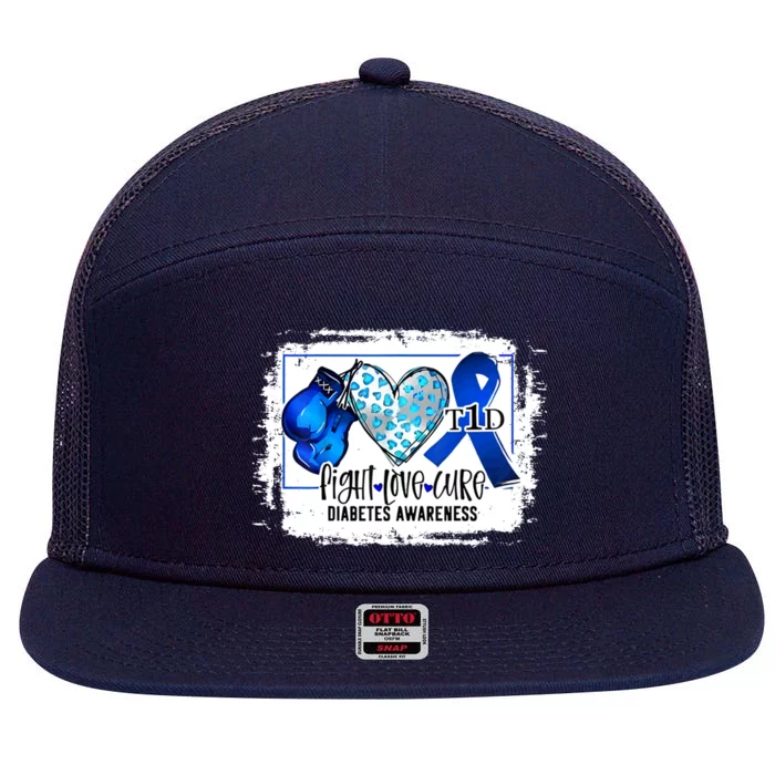 Fight Love Cure Ribbon Diabetes Awareness Gift 7 Panel Mesh Trucker Snapback Hat