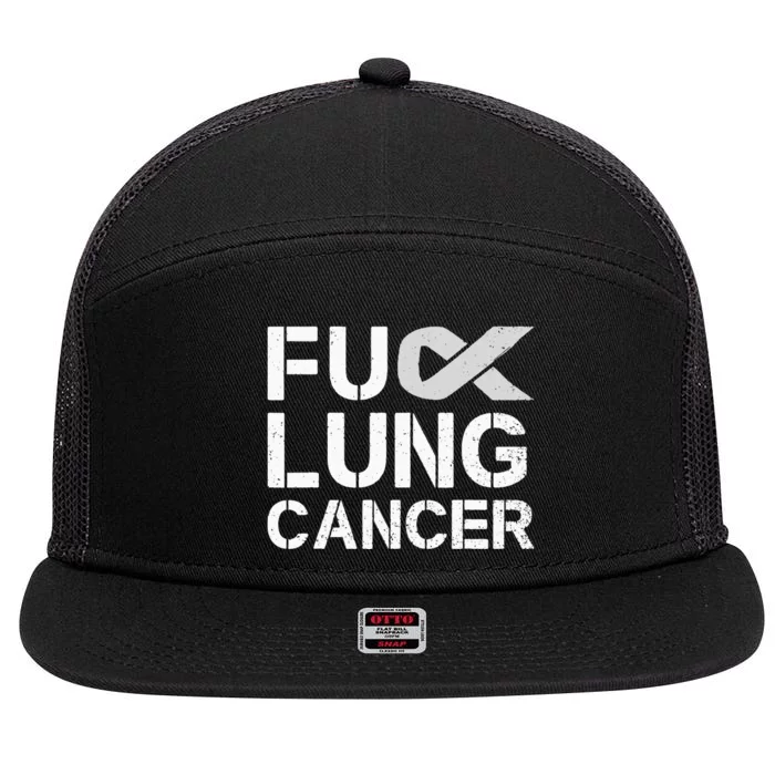 Fuck Lung Cancer Awareness Month Support Ribbon Warrior 7 Panel Mesh Trucker Snapback Hat