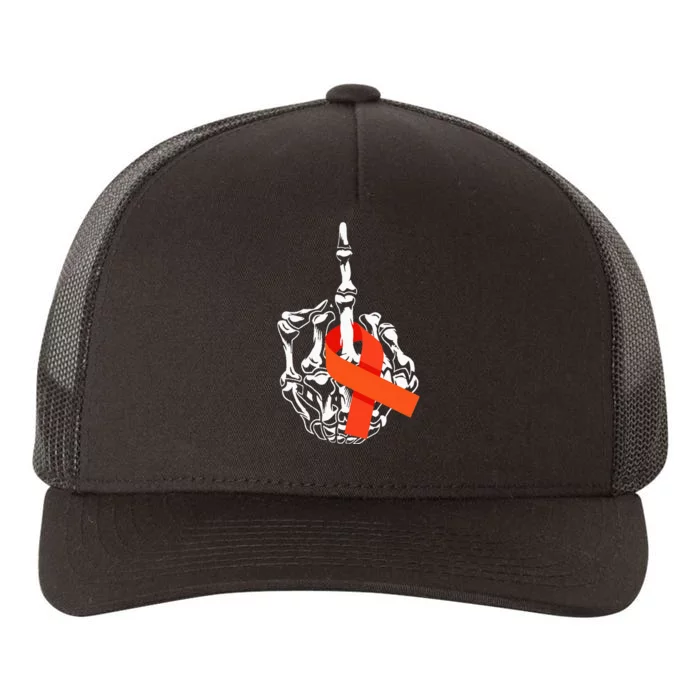 Fuck Leukemia Cancer Middle Finger Leukemia Cancer Awareness Yupoong Adult 5-Panel Trucker Hat