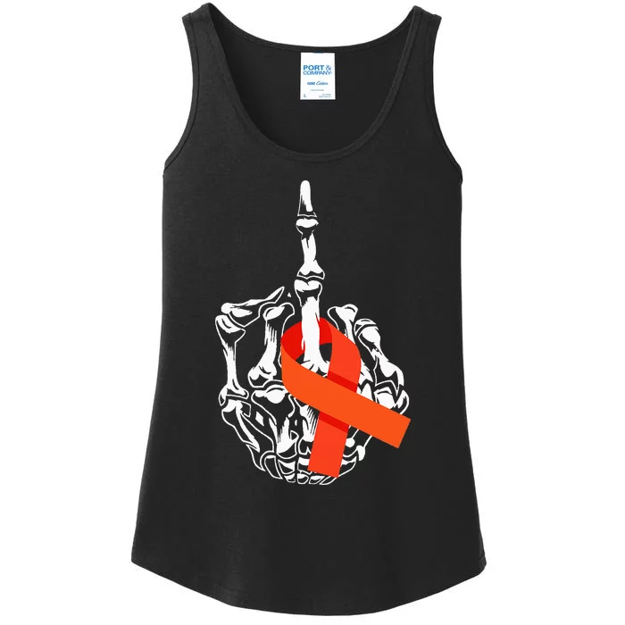 Fuck Leukemia Cancer Middle Finger Leukemia Cancer Awareness Ladies Essential Tank