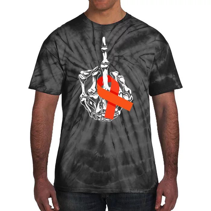 Fuck Leukemia Cancer Middle Finger Leukemia Cancer Awareness Tie-Dye T-Shirt