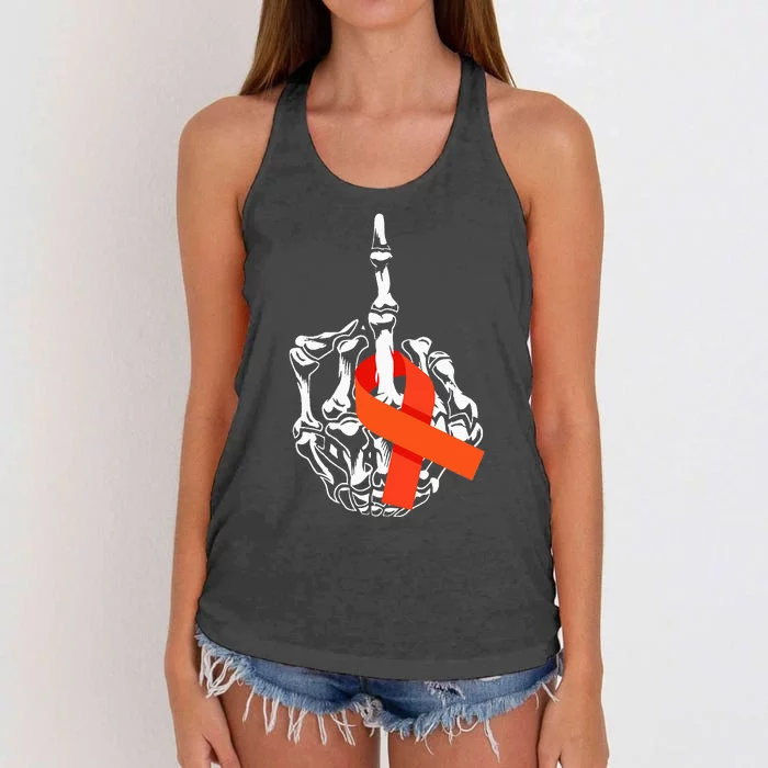 Fuck Leukemia Cancer Middle Finger Leukemia Cancer Awareness Women's Knotted Racerback Tank