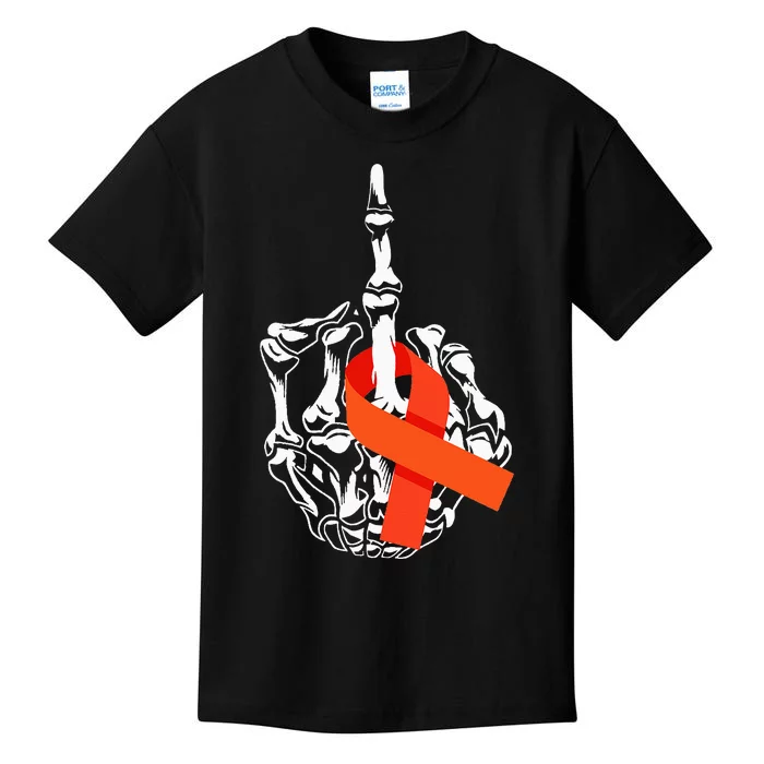 Fuck Leukemia Cancer Middle Finger Leukemia Cancer Awareness Kids T-Shirt