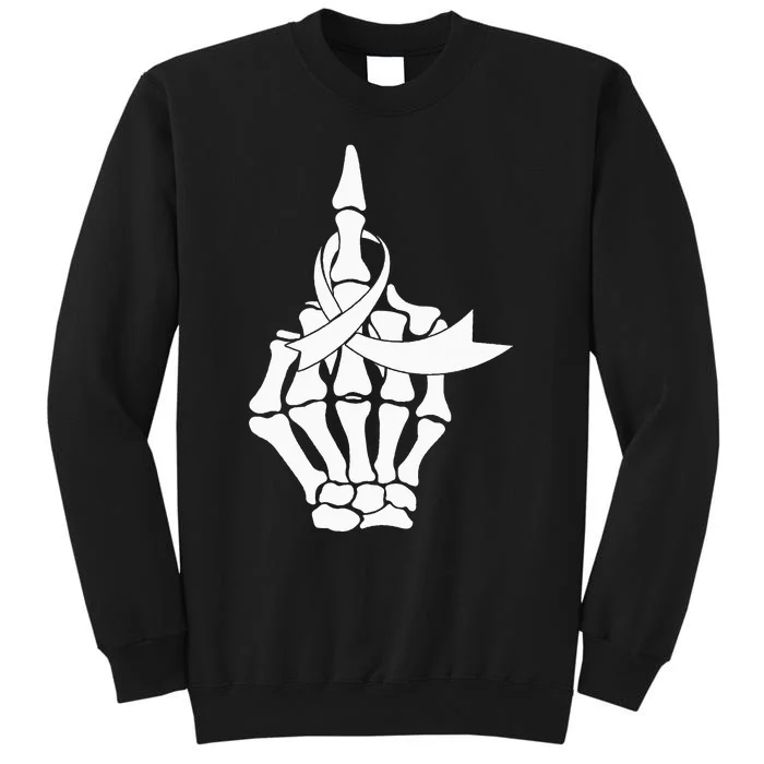 Fuck Lung Cancer Middle Finger White Ribbon Tall Sweatshirt