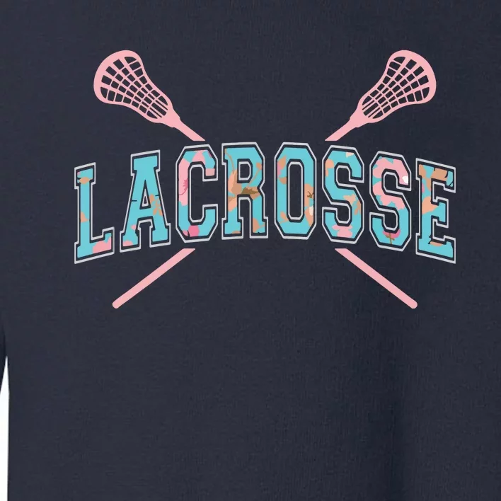 Floral Lacrosse Crossed Sticks LAX Girly Teal Pink Head Toddler Sweatshirt