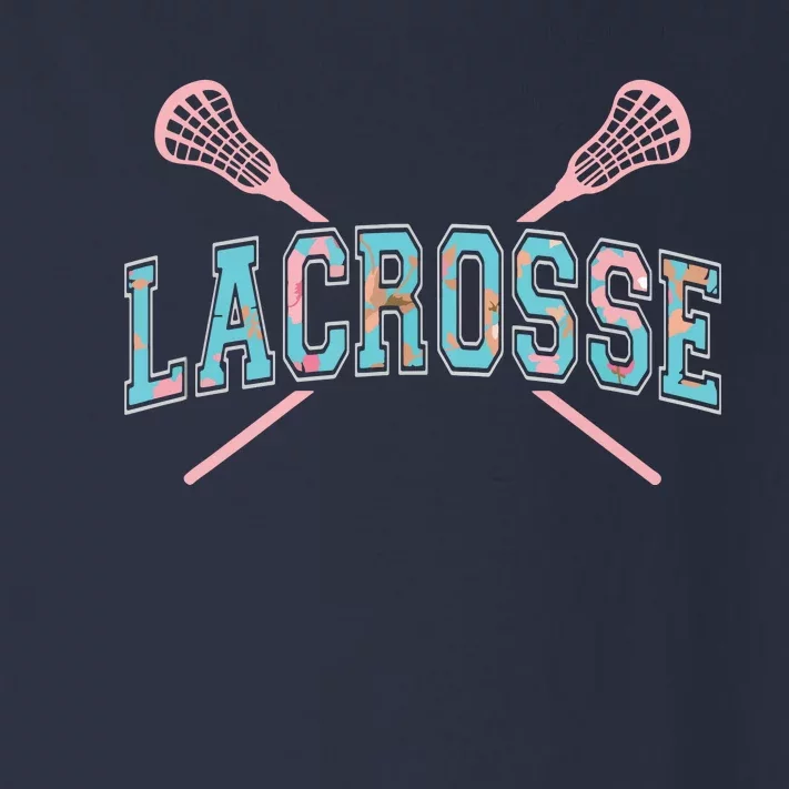 Floral Lacrosse Crossed Sticks LAX Girly Teal Pink Head Toddler Long Sleeve Shirt