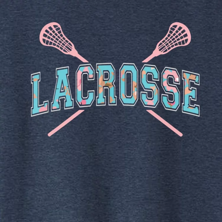 Floral Lacrosse Crossed Sticks LAX Girly Teal Pink Head Women's Crop Top Tee