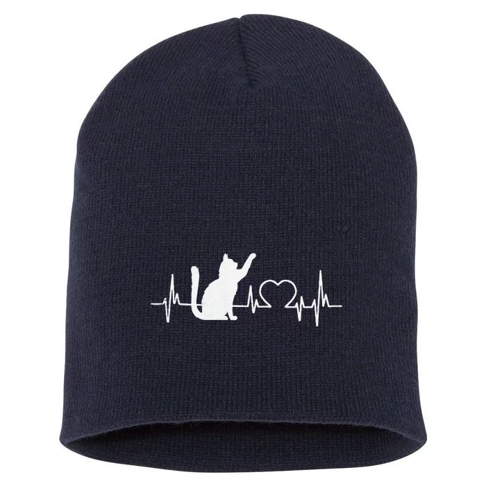 Funny Love Cat Heartbeat Women Funny Cat Lover Short Acrylic Beanie