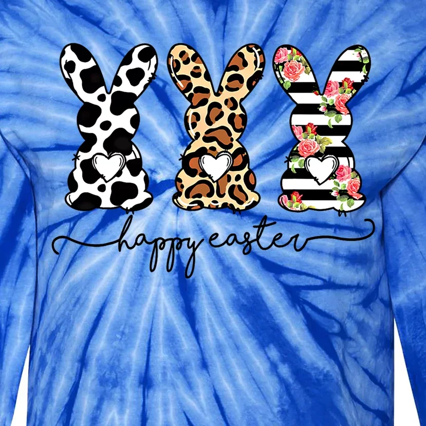 Funny Leopard Cow Print Easter Bunnies Happy Easter Day Gift Tie-Dye Long Sleeve Shirt