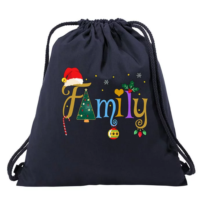 Family Letters Christmas Style Love My Family Christmas Drawstring Bag