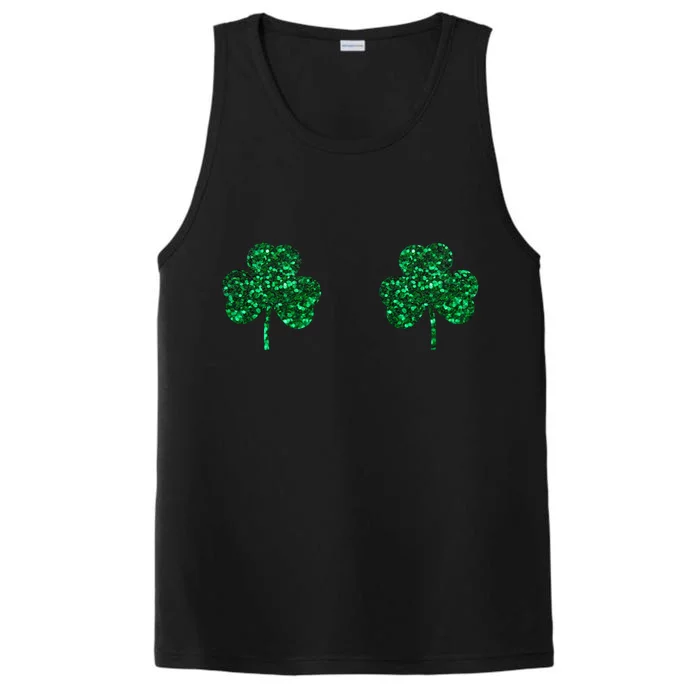 Four Leaf Clover Boobs Lucky St Patricks Day Performance Tank