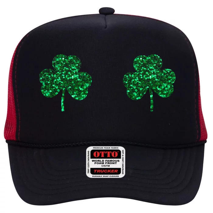 Four Leaf Clover Boobs Lucky St Patricks Day High Crown Mesh Trucker Hat