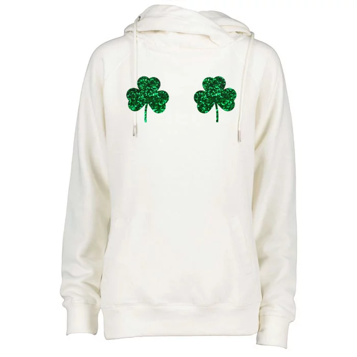 Four Leaf Clover Boobs Lucky St Patricks Day Womens Funnel Neck Pullover Hood