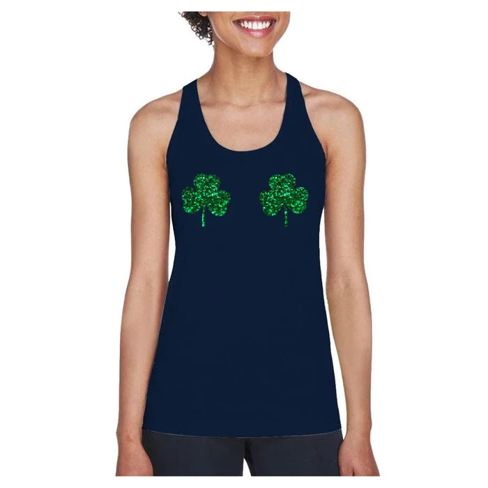 Four Leaf Clover Boobs Lucky St Patricks Day Women's Racerback Tank