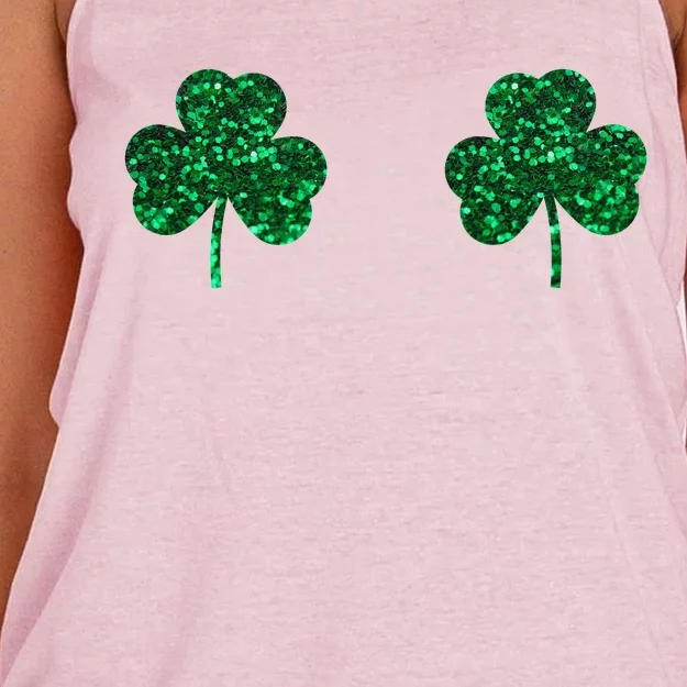 Four Leaf Clover Boobs Lucky St Patricks Day Women's Knotted Racerback Tank