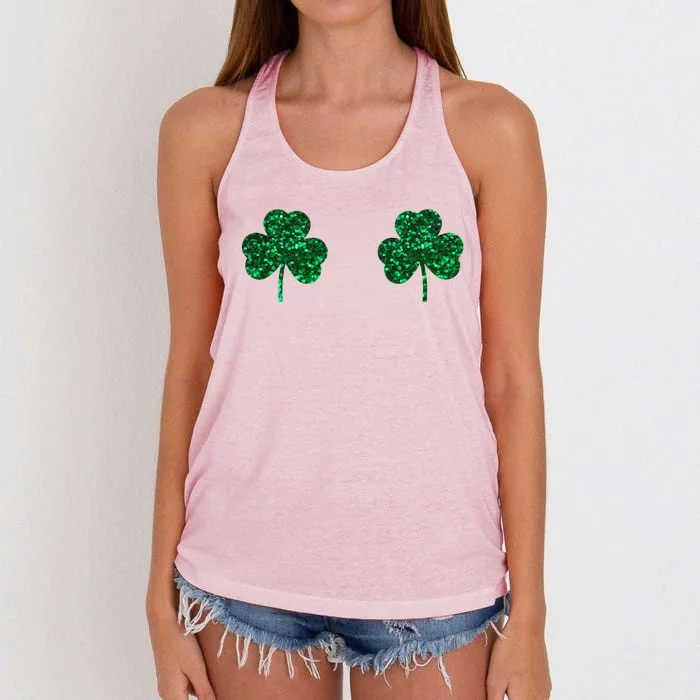 Four Leaf Clover Boobs Lucky St Patricks Day Women's Knotted Racerback Tank