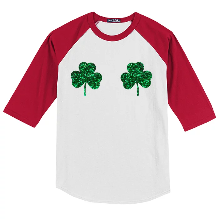 Four Leaf Clover Boobs Lucky St Patricks Day Kids Colorblock Raglan Jersey