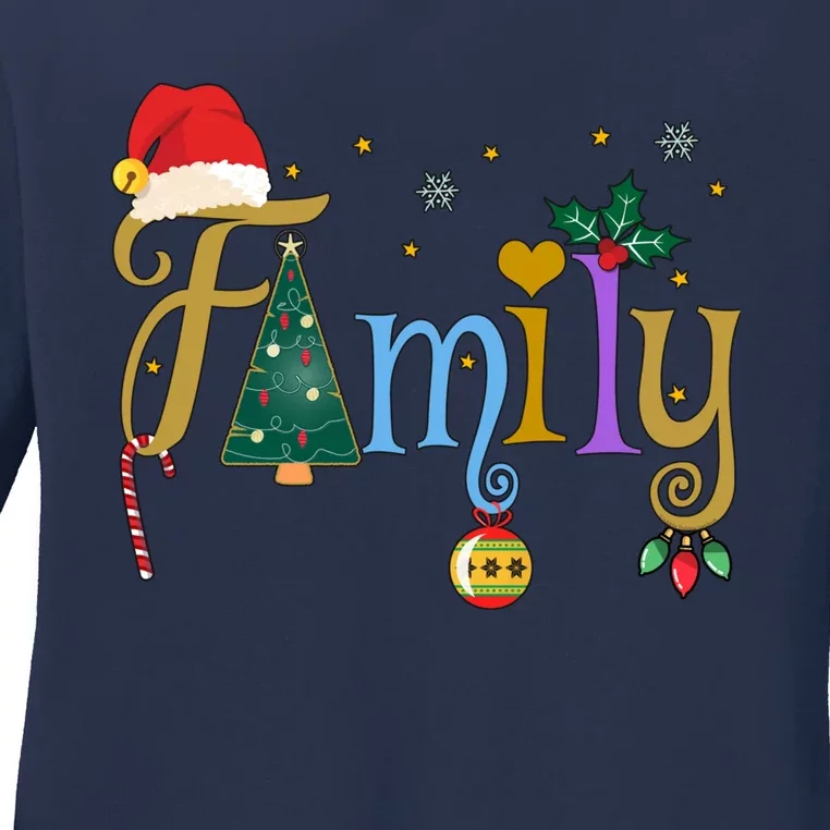 Family Letters Christmas Style Love My Family Christmas Ladies Long Sleeve Shirt