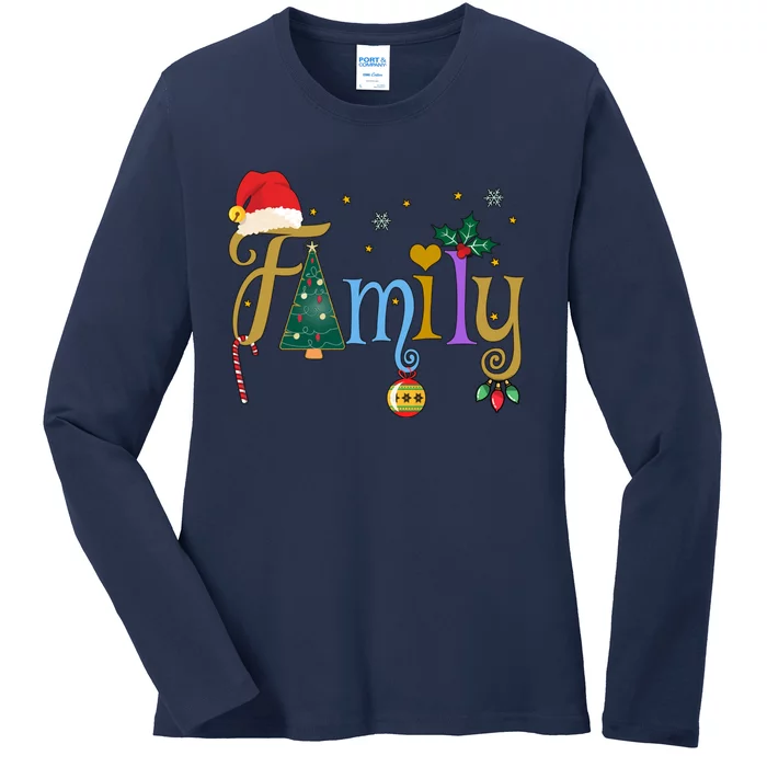 Family Letters Christmas Style Love My Family Christmas Ladies Long Sleeve Shirt