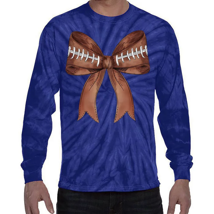 Football Lover Cute Bow Fall Tie-Dye Long Sleeve Shirt