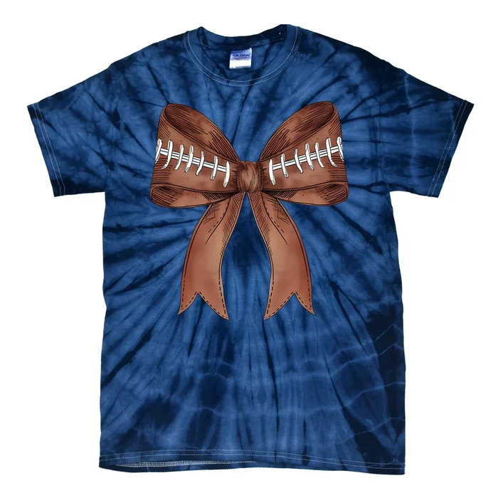 Football Lover Cute Bow Fall Tie-Dye T-Shirt