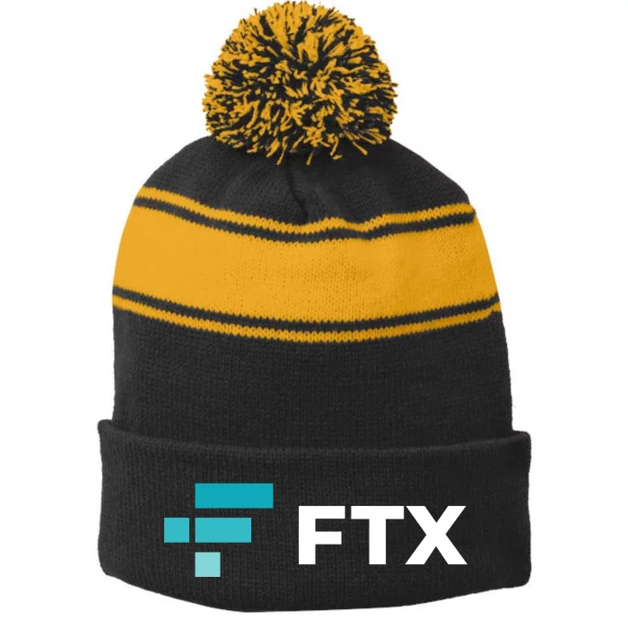 FTX Logo Crypto Cryptocurrency FTT Coin Stripe Pom Pom Beanie