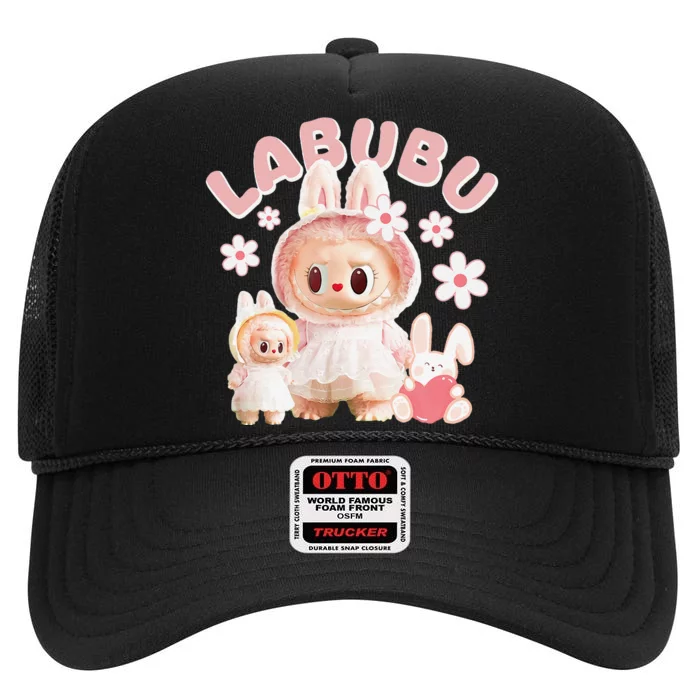 Funny Labubu Cute Labubu The Monsters Pin.K Meme High Crown Mesh Trucker Hat