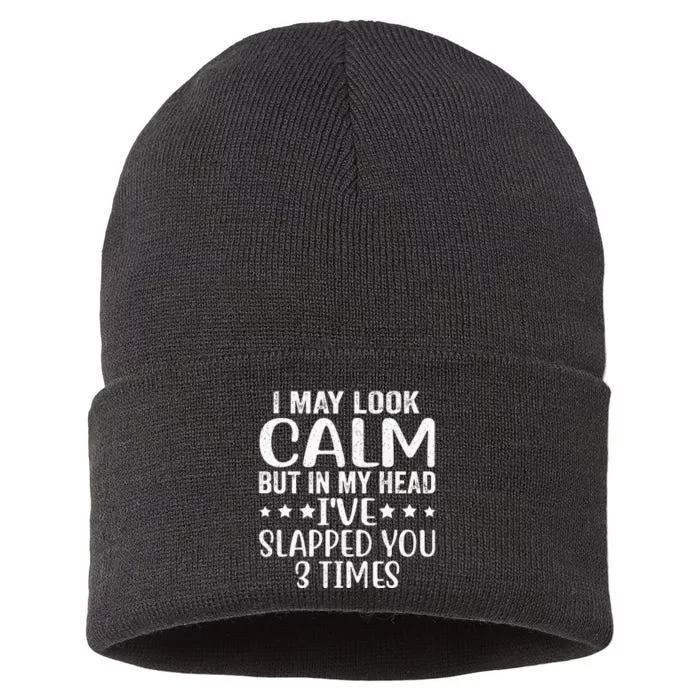 Funny Look Calm But In My Head Ive Slapped You 3 Times Sustainable Knit Beanie