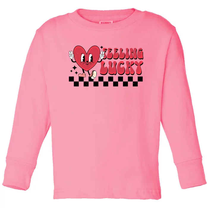 Feeling Lucky Cute Heart Funny Valentine's Day Great Gift Toddler Long Sleeve Shirt