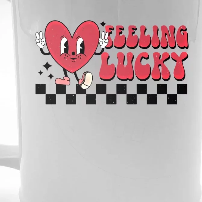 Feeling Lucky Cute Heart Funny Valentine's Day Great Gift Front & Back Beer Stein