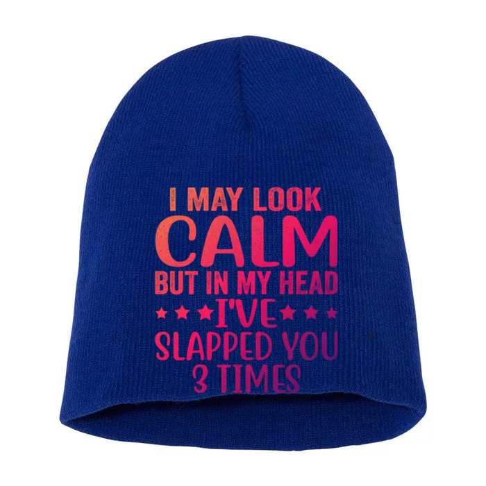 Funny Look Calm But In My Head Ive Slapped You 3 Times Cute Gift Short Acrylic Beanie