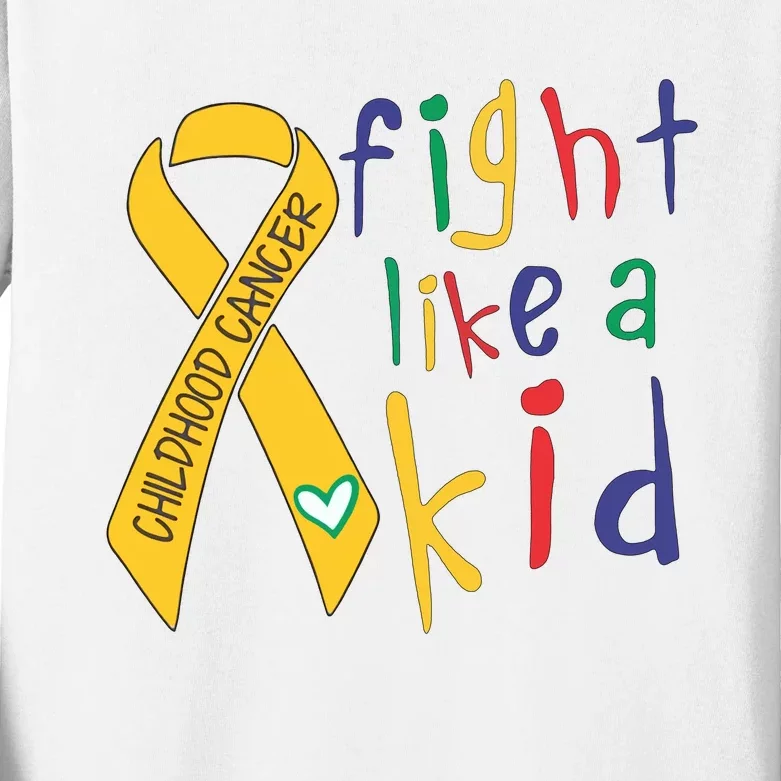 Fight Like Childhood Cancer Awareness Month Gold Ribbon Kids Long Sleeve Shirt