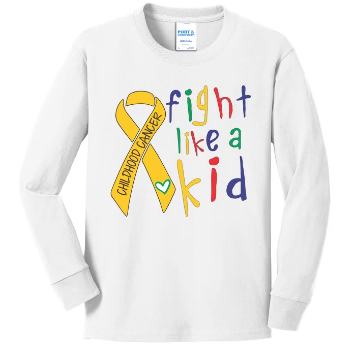 Fight Like Childhood Cancer Awareness Month Gold Ribbon Kids Long Sleeve Shirt