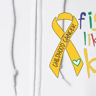 Fight Like Childhood Cancer Awareness Month Gold Ribbon Full Zip Hoodie