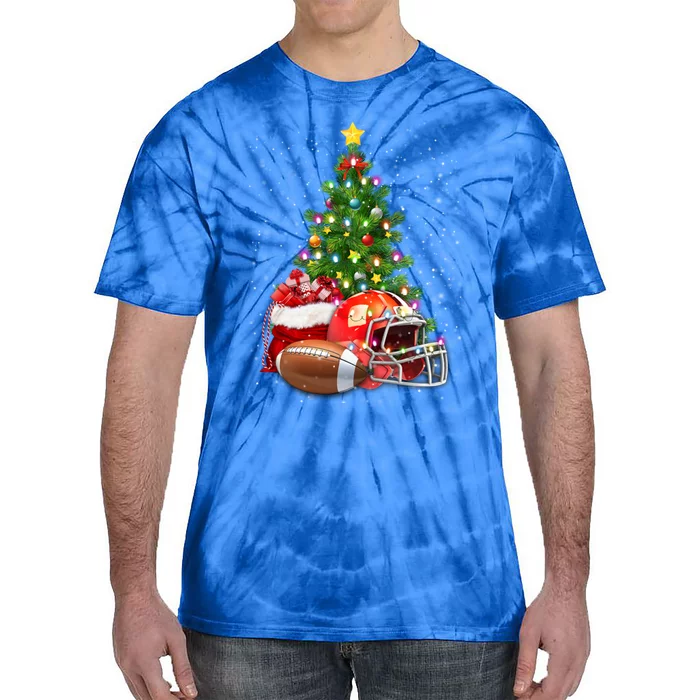 Football Lover Christmas Tree Lights Santa Hat Football Xmas Meaningful Gift Tie-Dye T-Shirt