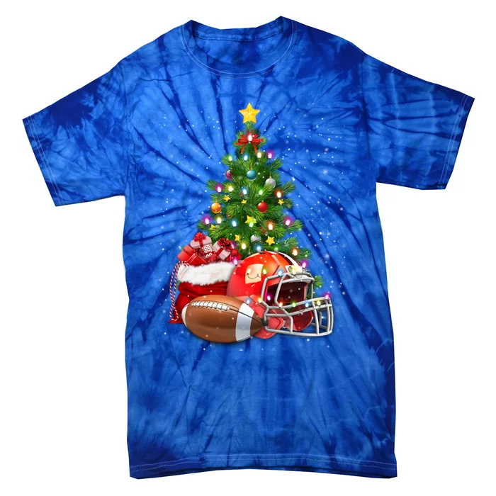 Football Lover Christmas Tree Lights Santa Hat Football Xmas Meaningful Gift Tie-Dye T-Shirt