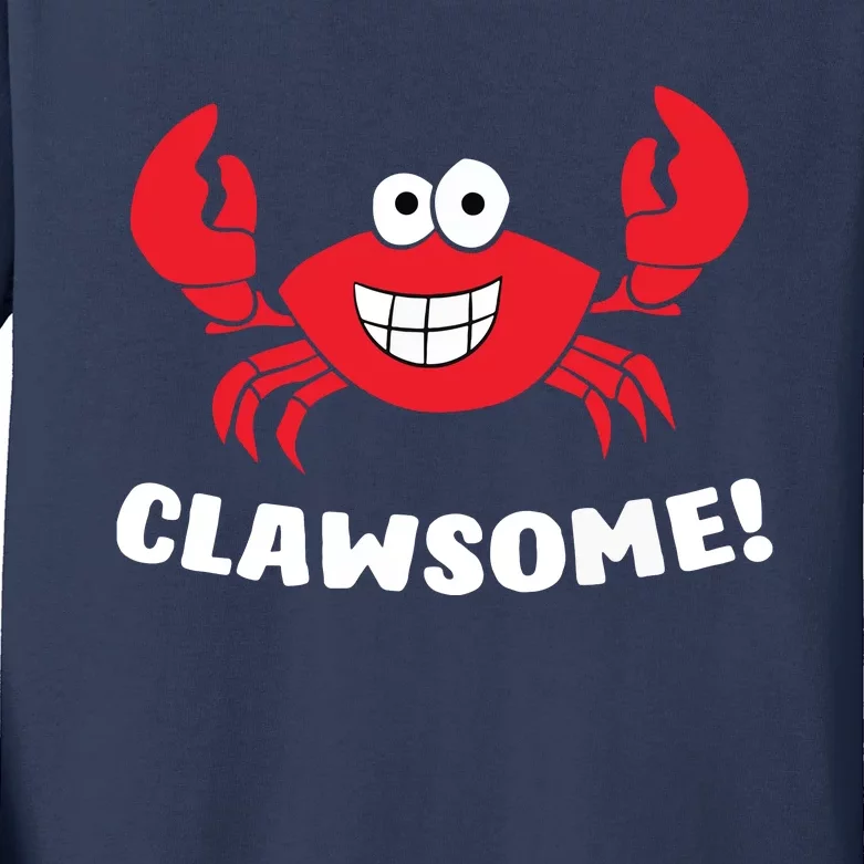 Funny Lobster Clawsome Sea Crab Cartoon Lobster Kids Long Sleeve Shirt