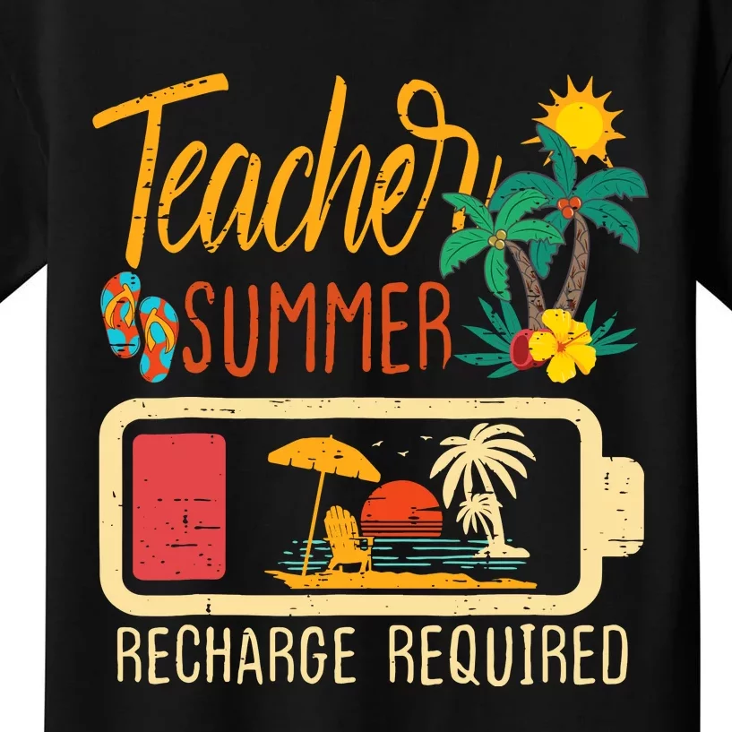 Funny Last Day Of School Teacher Summer Recharge Required Kids T-Shirt