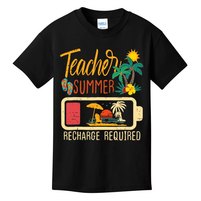 Funny Last Day Of School Teacher Summer Recharge Required Kids T-Shirt