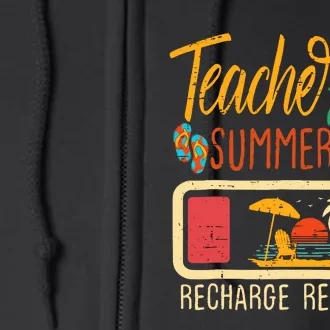 Funny Last Day Of School Teacher Summer Recharge Required Full Zip Hoodie