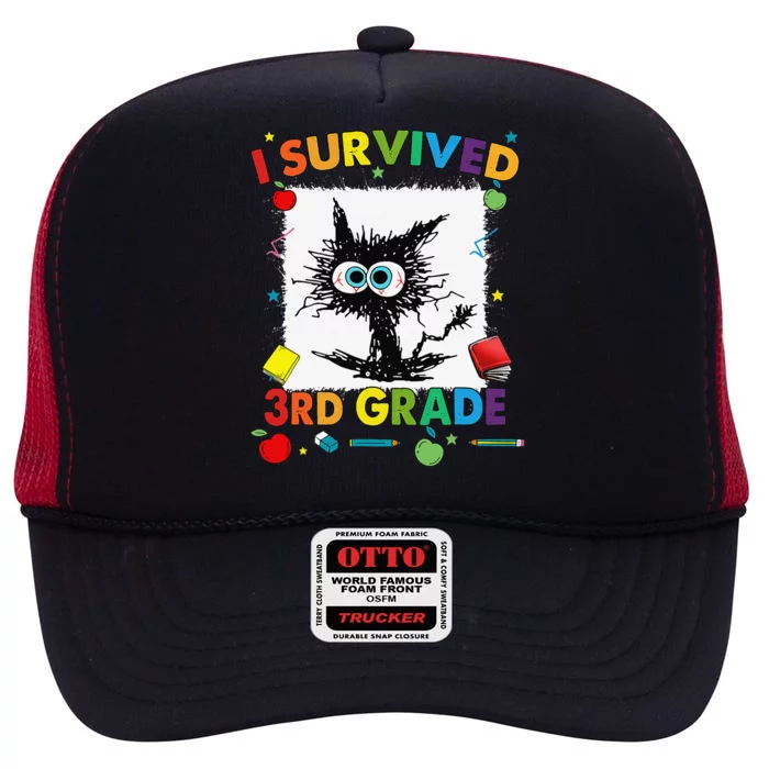 Funny Last Day Of Third 3rd Grade I Survived Third 3rd Grade High Crown Mesh Trucker Hat