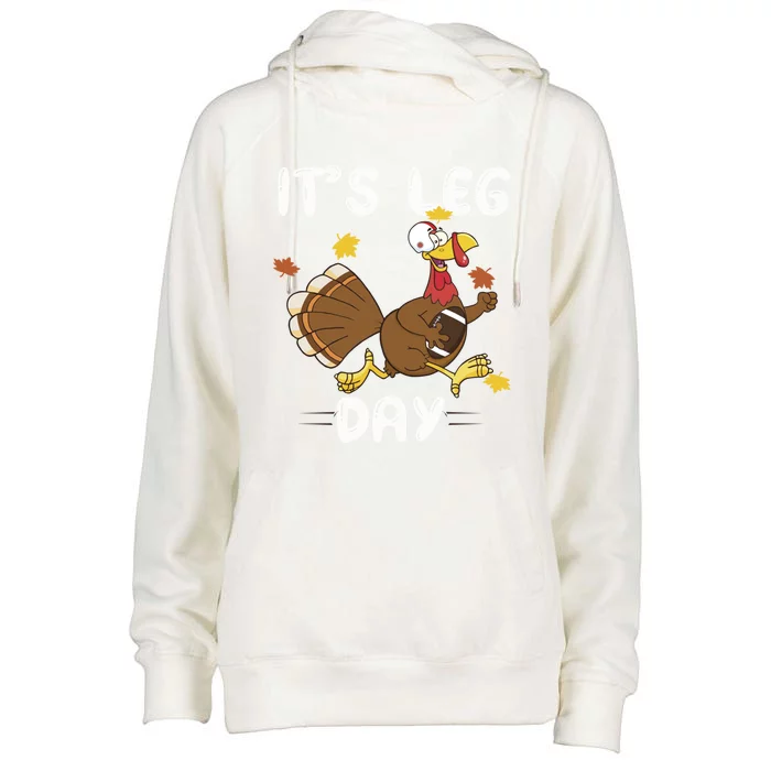 Fun Leg Day Pilgrim Thanksgiving Cotume Football Turkey Run Gift Womens Funnel Neck Pullover Hood