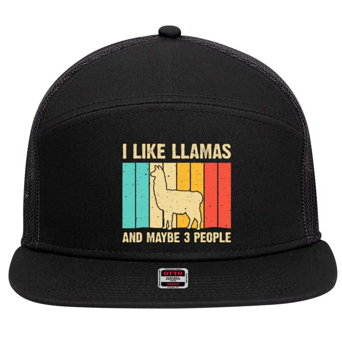 Funny Llama Design For Kids Men Women Alpaca Lover Farming 7 Panel Mesh Trucker Snapback Hat