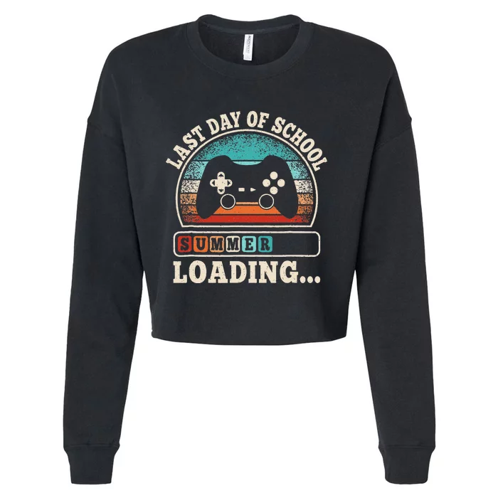 Funny Last Day Of School Gaming Teacher Student Cropped Pullover Crew