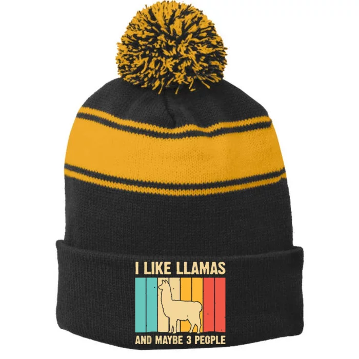 Funny Llama Design For Alpaca Lover Farming Stripe Pom Pom Beanie