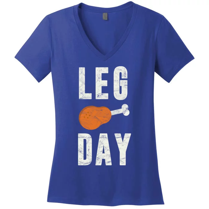 Fun Leg Day Thanksgiving Funny Gift Pilgrim Costume Turkey Day Gift Women's V-Neck T-Shirt