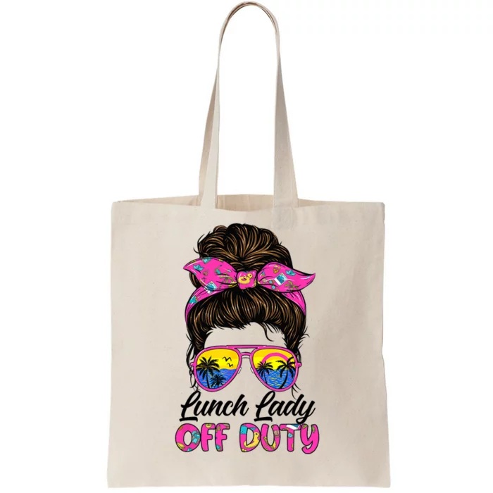 Funny Last day of school Lunch Lady off duty Messy Bun Hair Tote Bag