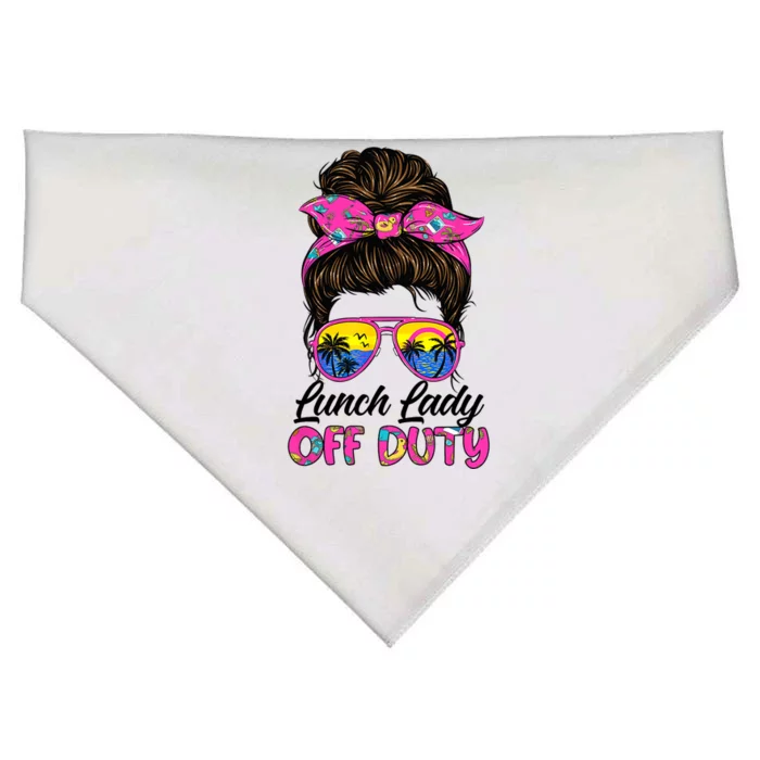 Funny Last day of school Lunch Lady off duty Messy Bun Hair USA-Made Doggie Bandana